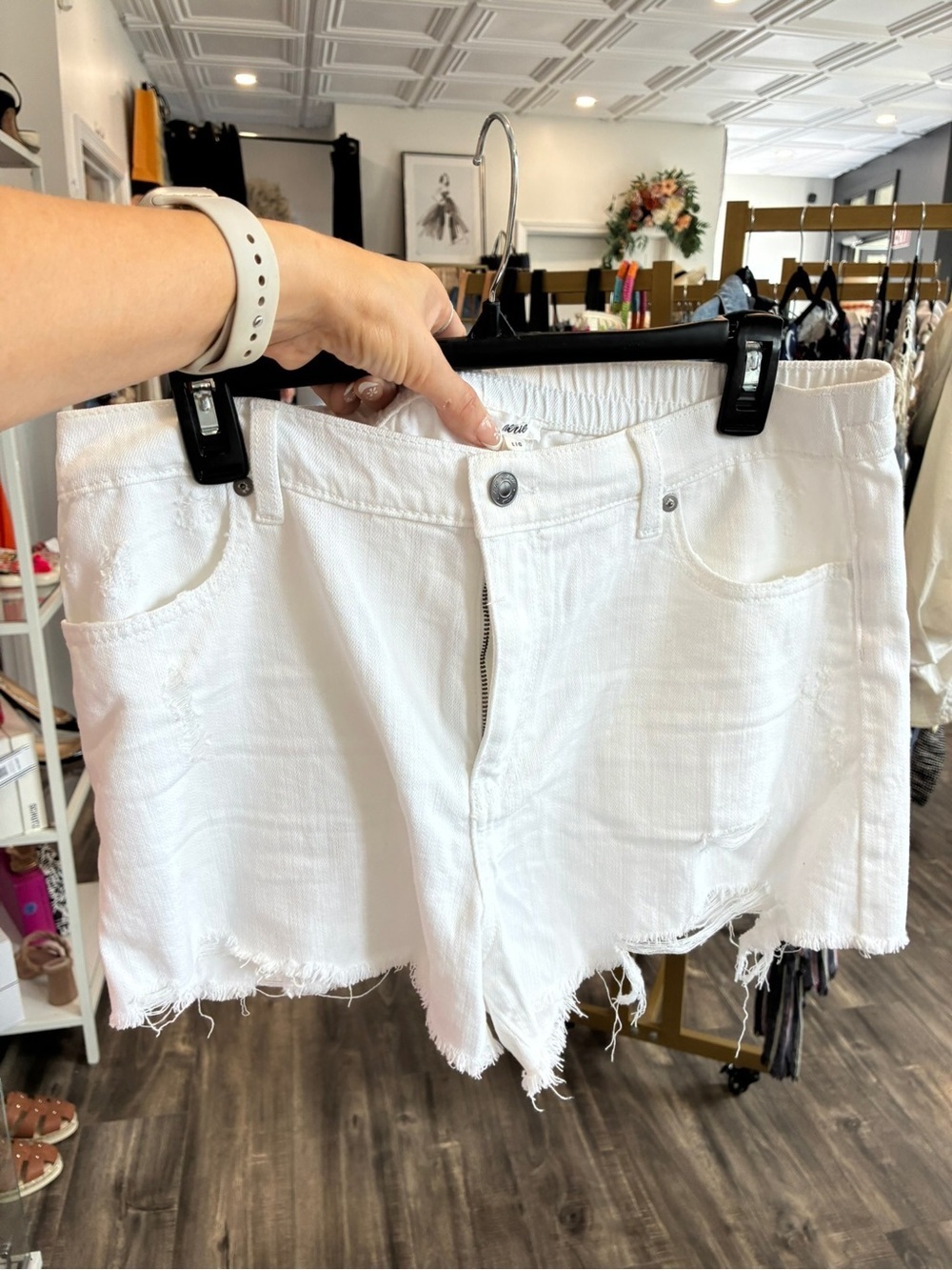 aerie White Distressed Frayed Hem Denim Shorts